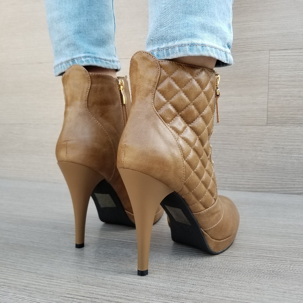Khaki Platform High Heel Boots Light Fur inside - Picture 5 of 8